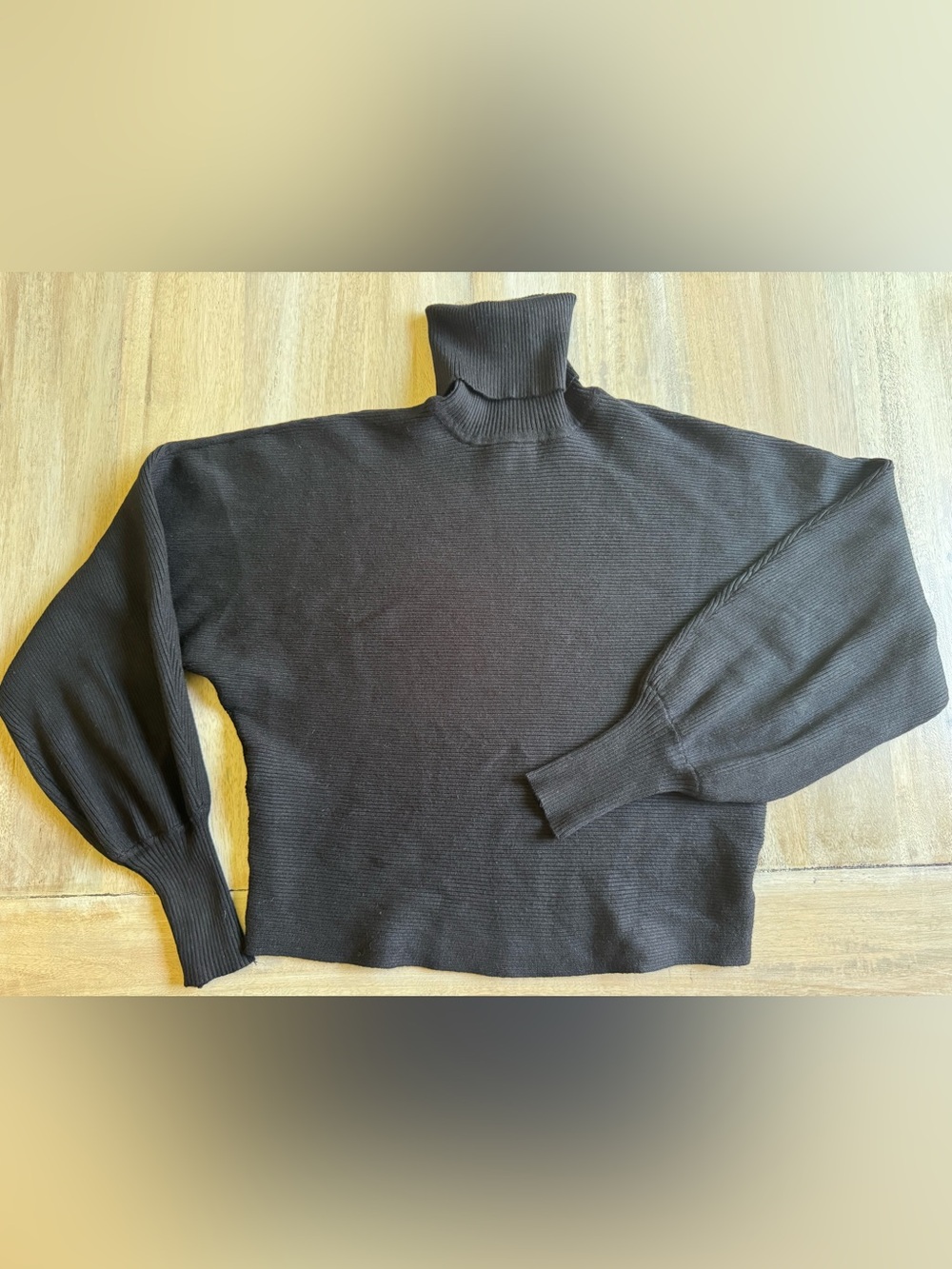 Pink Rose Black Ribbed Turtleneck Sweater